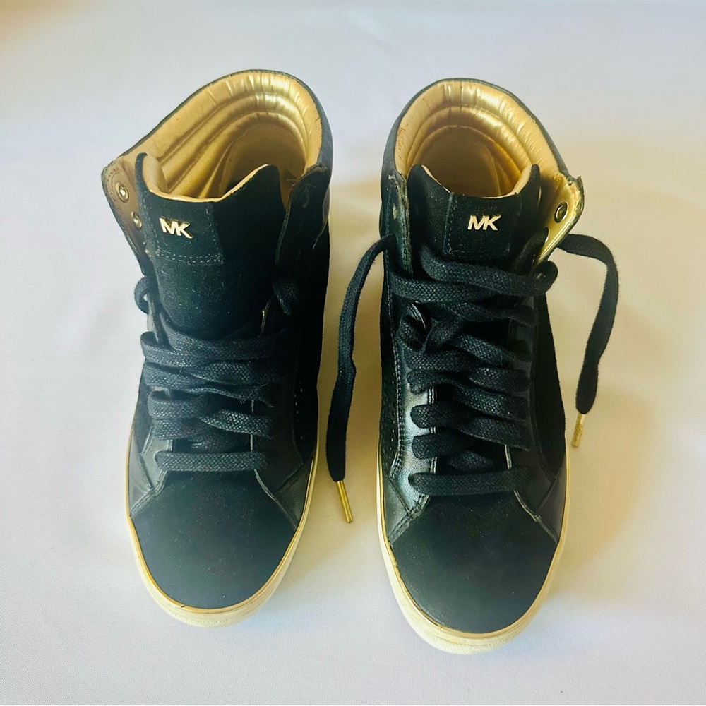 Michael Kors Black Leather Sneakers with Gold Highlights